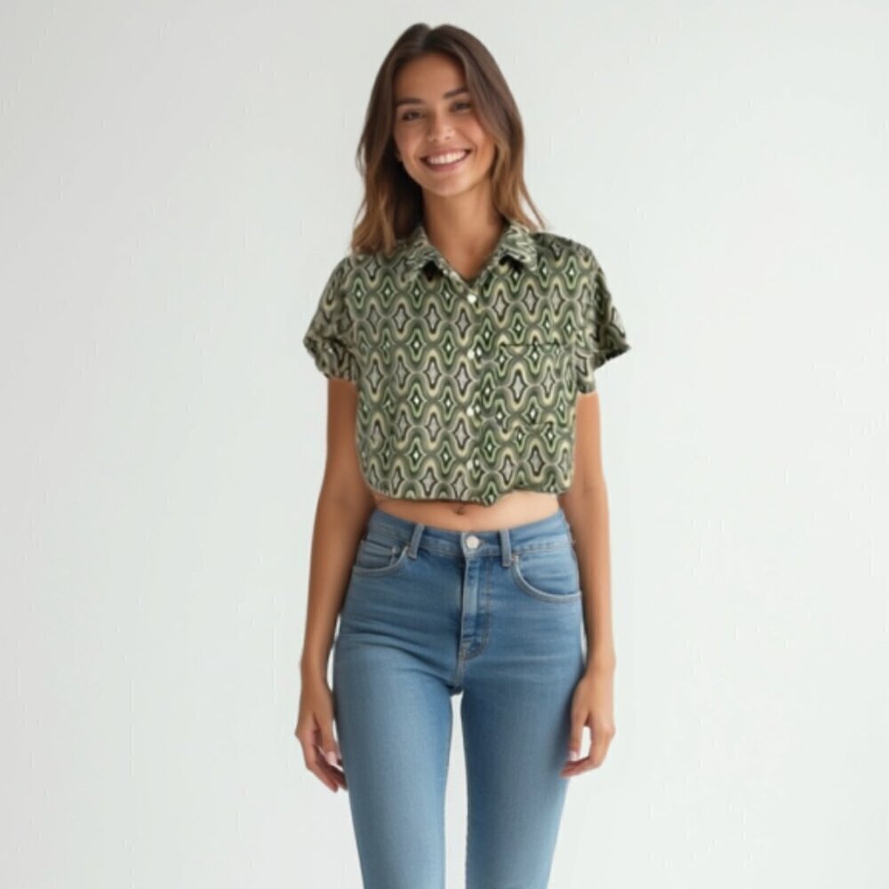 Forever 21 Stylish Geometric Patterned Women's Top cropped L